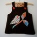 Eco friendly upcycled baby pinafore jumper dress size 1 winter dark brown thick corduroy cord bird on branch applique 70s style