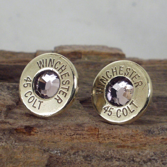 Colt 45 - Light Amethyst - Ultra Thin Bullet Earrings - June Birthstone