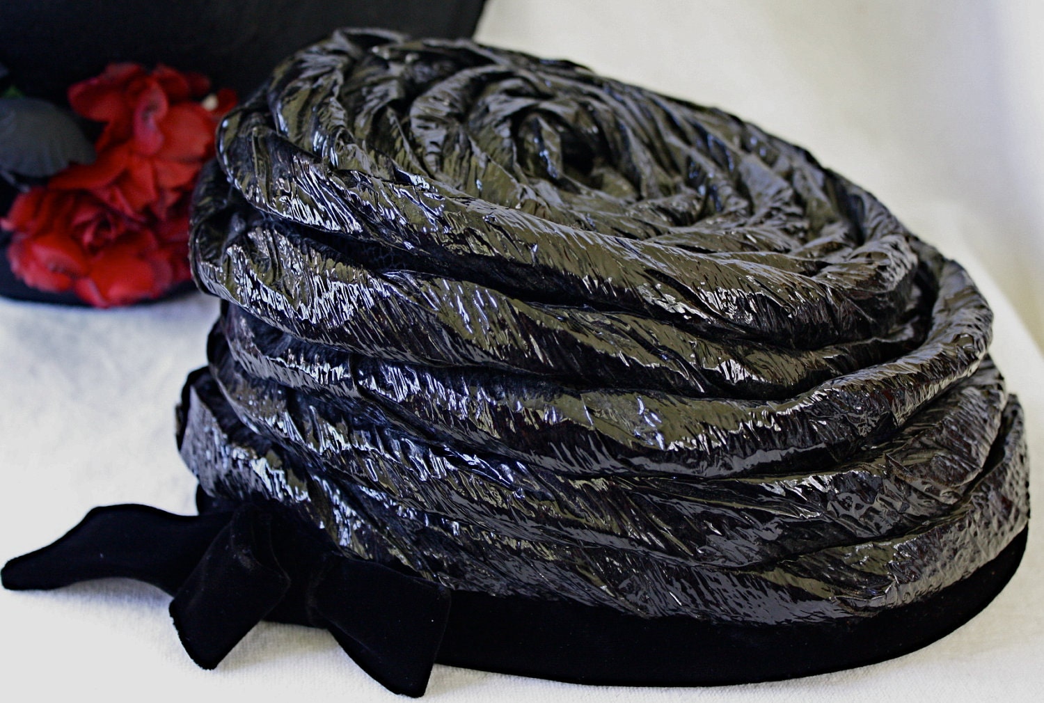 Vintage Black Velvet and Coiled Hat by Amrose New York 22 1/2