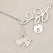 Little Sparrow in Silver & Leaf Lariat - Personalized Initial, Bridesmaid Gift, Bird Necklace, Leaf Necklace, Personalized  Necklace
