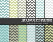 INSTANT DOWNLOAD Chevron Digital Papers Blue Green Taupe Hop and Skip Digital Backgrounds 8.5x11 or 12x12 or A4 commercial use