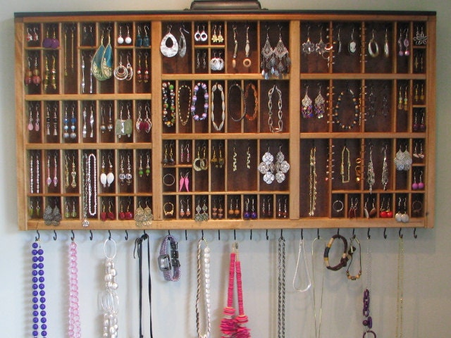Jewelry Display antique printer drawer with our signiture stud slots to allow for maximum storage
