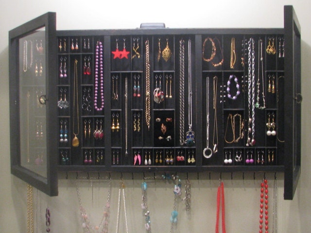 Jewelry Display with glass doors and ring cubby