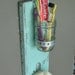 Handmade wall toothbrush holder or vase with key hook light turquoise