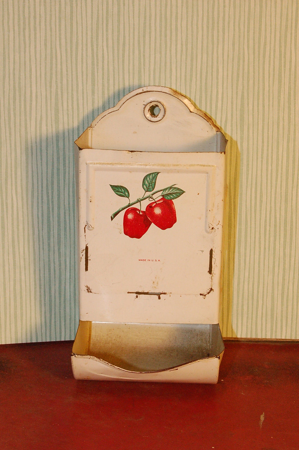 Antique Metal Match holder with Red Apples