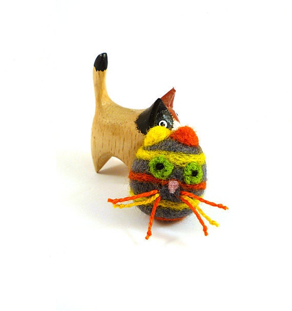 Striped Gray Cat Catnip Toy - Needle Felted Wool