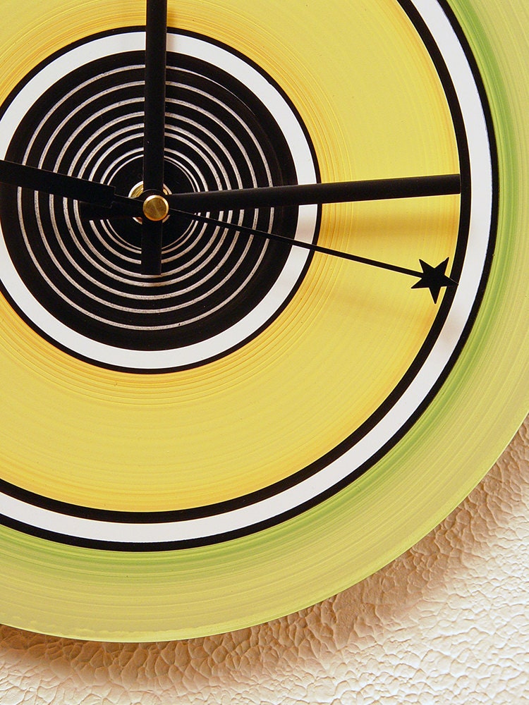 Clock. Cactus green, bamboo yellow and black white accents.  Modern. Simple. Functional wall art. FAST SHIPPING. 22