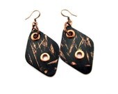 Copper Earrings. Original Finishing. Oxidized, textured, riveted, light weighted. Fashion Brand Faina.