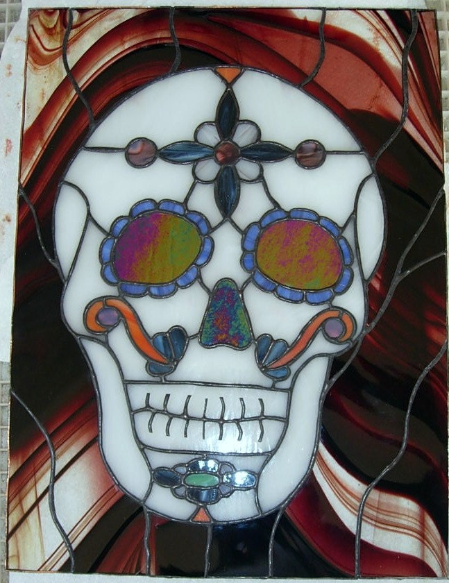 Stained Glass Day of the Dead Sugar Skull - Unique, One of a Kind Gift