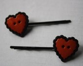 Two Adorable Rockabilly Heart Button Bobby Pins- A Unique Accessory