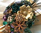 Custom, Vintage Inspired Brooch Bouquet "Shake Your Tail Feathers" using vintage brooches