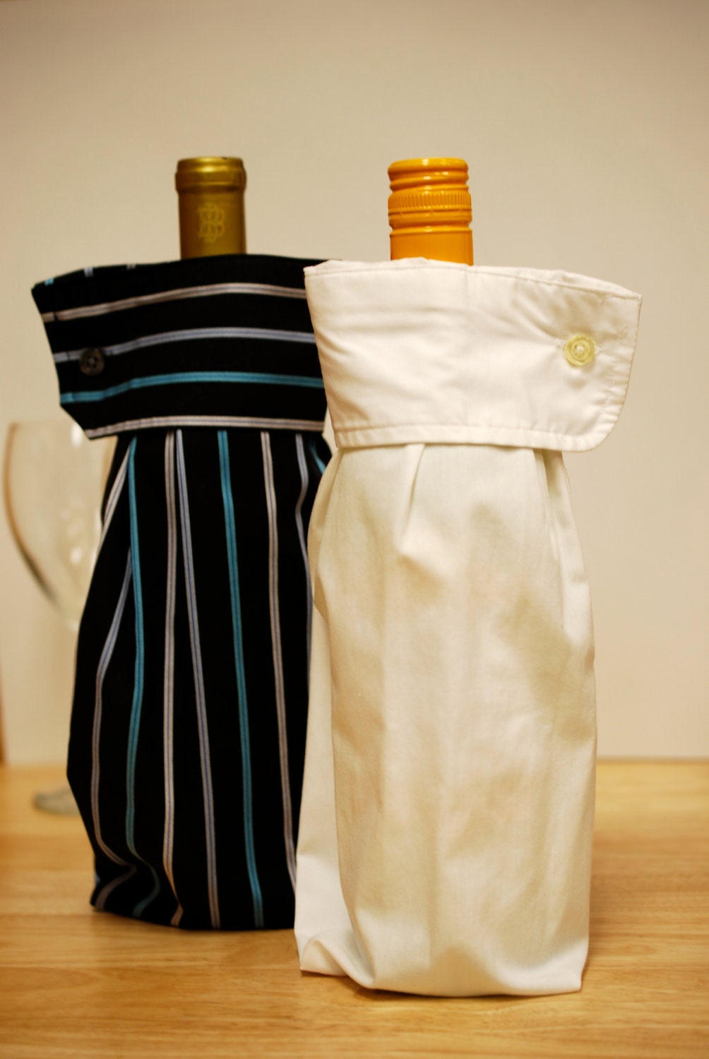 2 Upcycled Men's Dress Shirt Wine Sleeve Gift Bags: Give Your Right (and Left) Arm