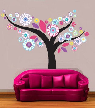 Kids tree vinyl wall decal Floral with leaves great for any nursery or girls room