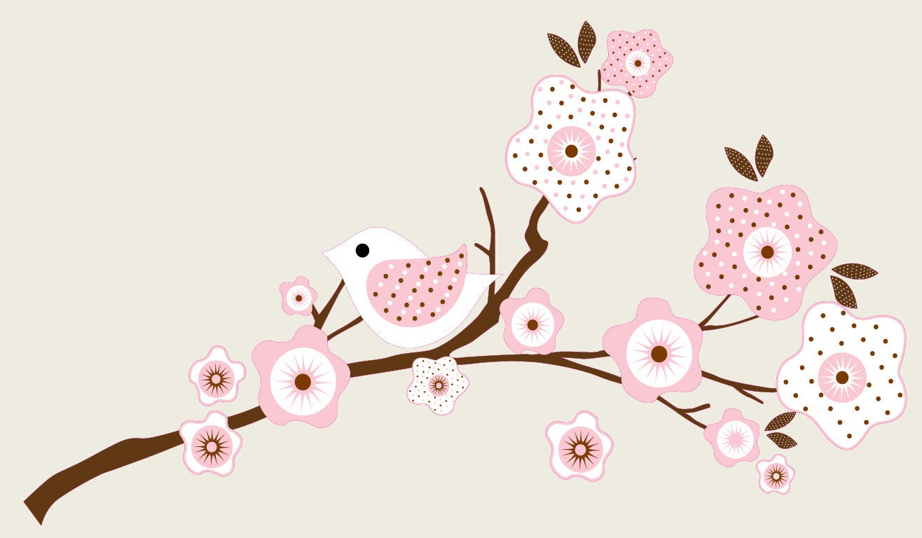 Kids tree branch  vinyl wall decal with bird