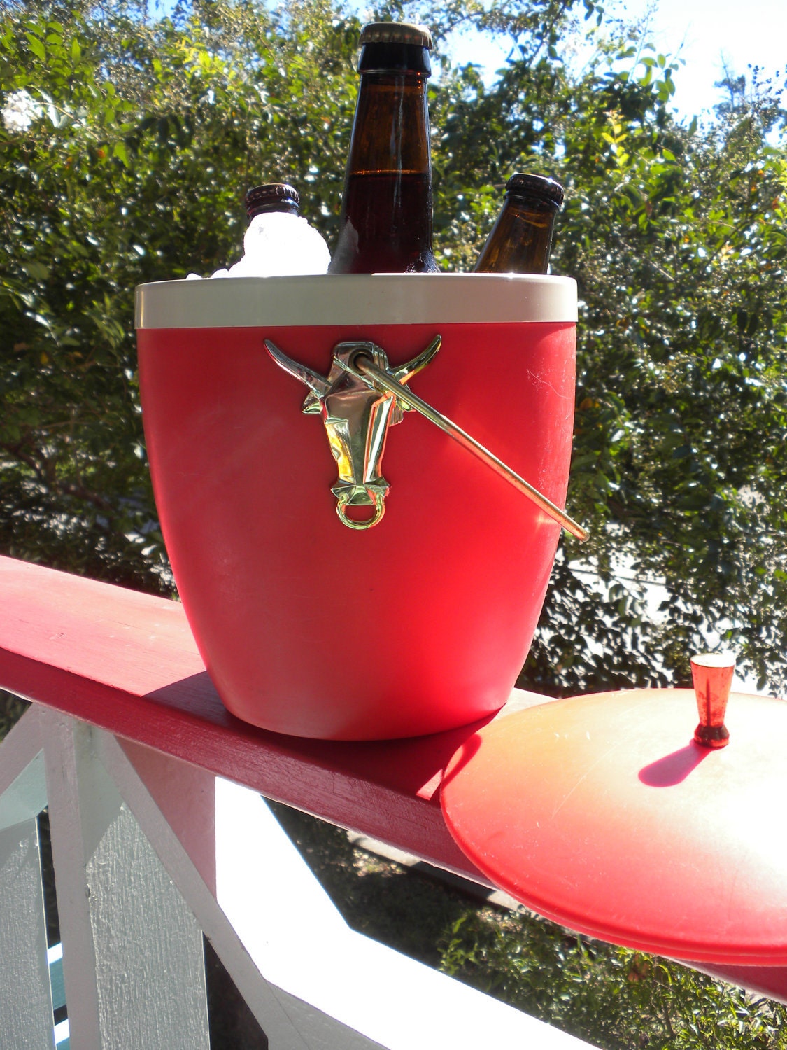Vintage 1950s Picnic Ice Bucket in Tomato Red