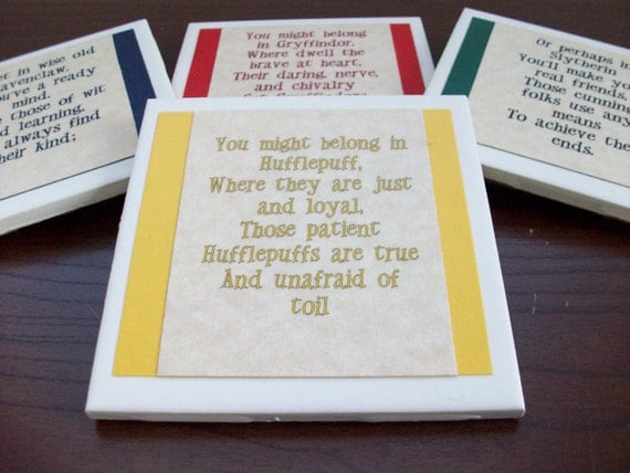 Harry Potter Coasters - Set of 4: Sorting Hat Song - Gryffindor, Ravenclaw, Hufflepuff, and Slytherin