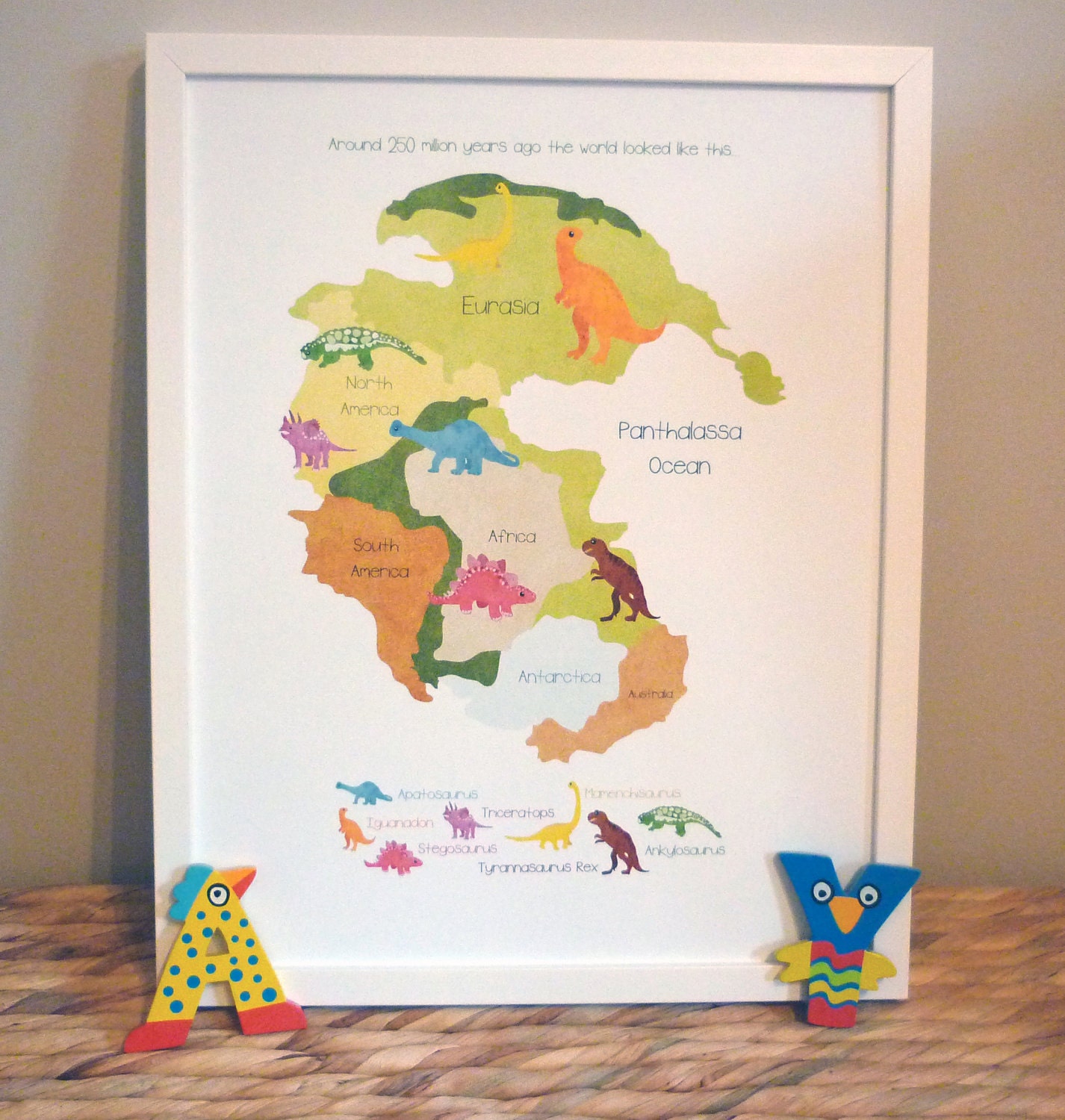 World Map: Map of the World Dinosaurs Poster Print of Pangaea