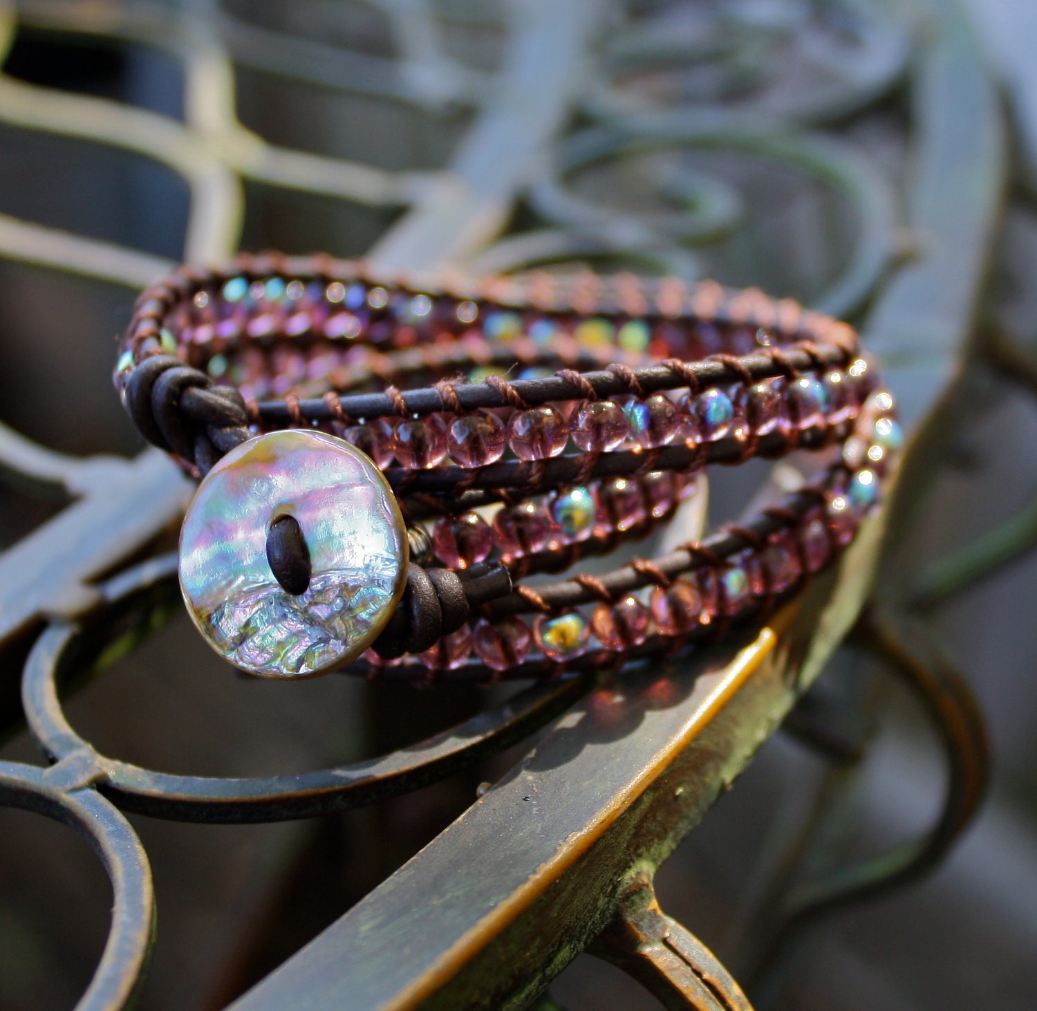 Leather Wrap Bracelet Woven with Purple - Bracelet/Anklet/Necklace 3 in 1