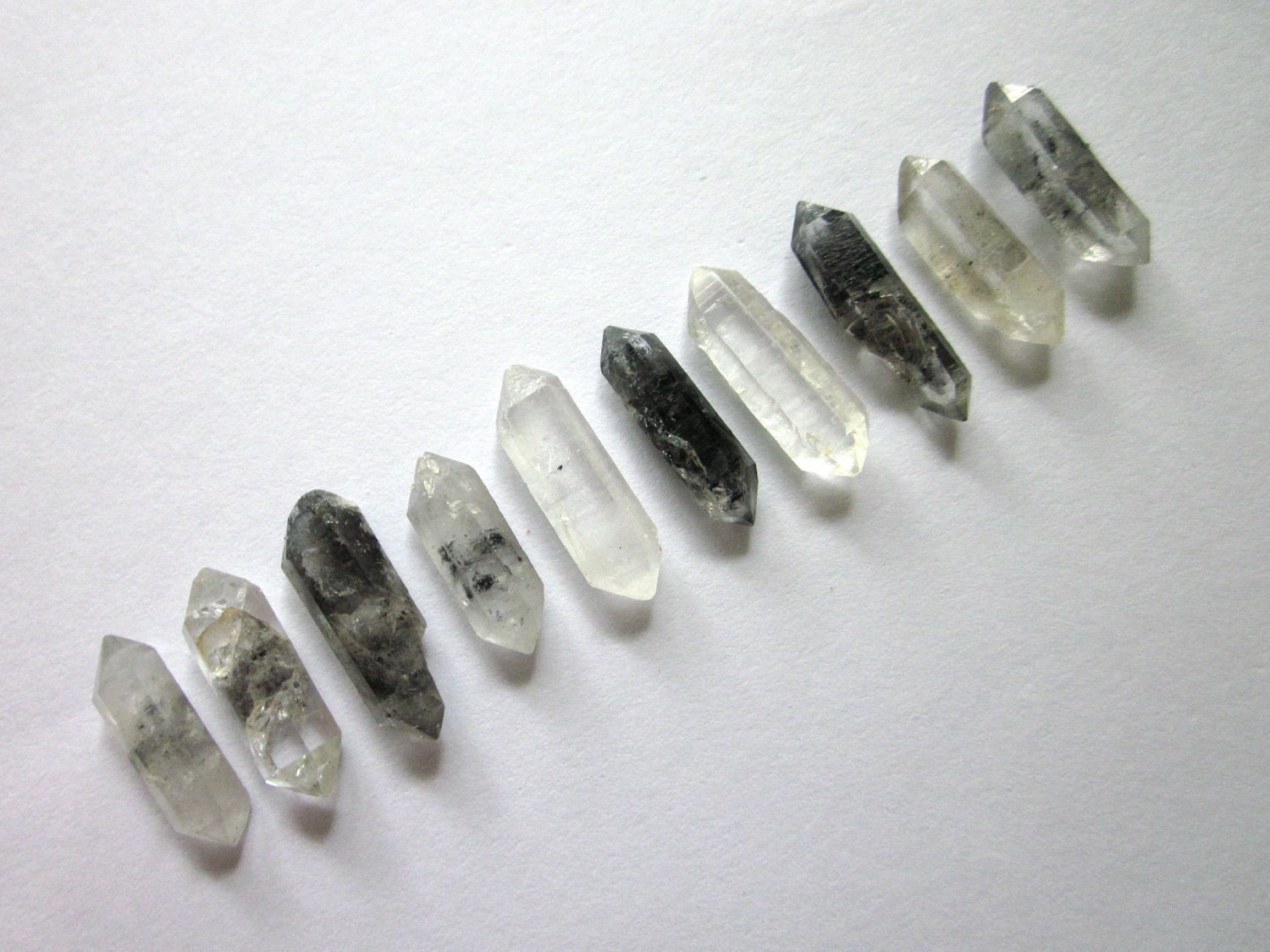 Tibetan Black Phantom, and Clear Quartz Points Lot of 10 Crystals 15-18mm - Double Terminated Rough Raw Natural Bulk (Lot No. 441)