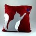 Cat throw pillow, decorative pillow, grey cat, red pillow, OOAK