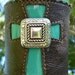 Brown Turquoise Leather Cross Cuff Bracelet Western Cowgirl with Silver Concho