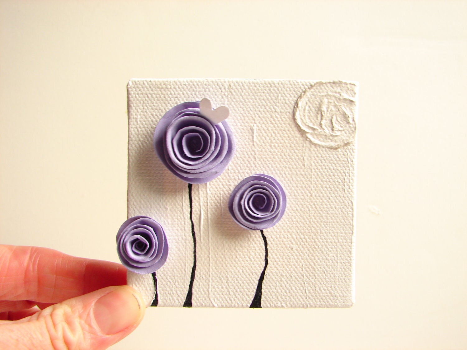 Lavender Paper Rosette Mixed Media Art OOAK-Acrylic, Paper on Canvas-Perfect for Nursery Art, Anniversary & Birthday Gift for Her
