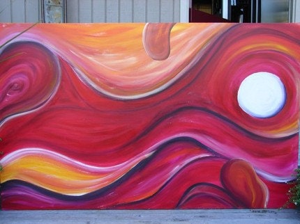 Modern Home Decor, Wall Decor Gifts for Home-Acrylic Painting Abstract Pinks Yellows Oranges Moon Mood 2.5' x 4' Unframed
