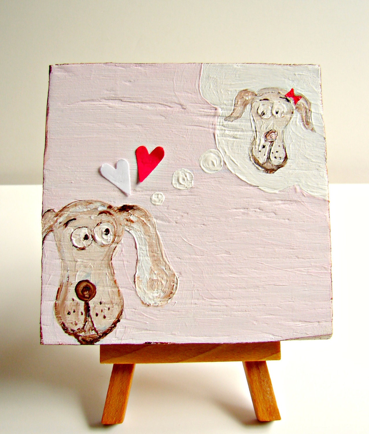 Wedding Gift, Graduation Gift, Wall Art-Mixed Media Puppy Love--Nursery Art, Girls Room, Wedding Anniversary Gift