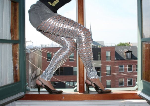 Chainmail Leggings, Available in Silver, Apple Green, Black and Gold, Metallic Spandex- Made to Order