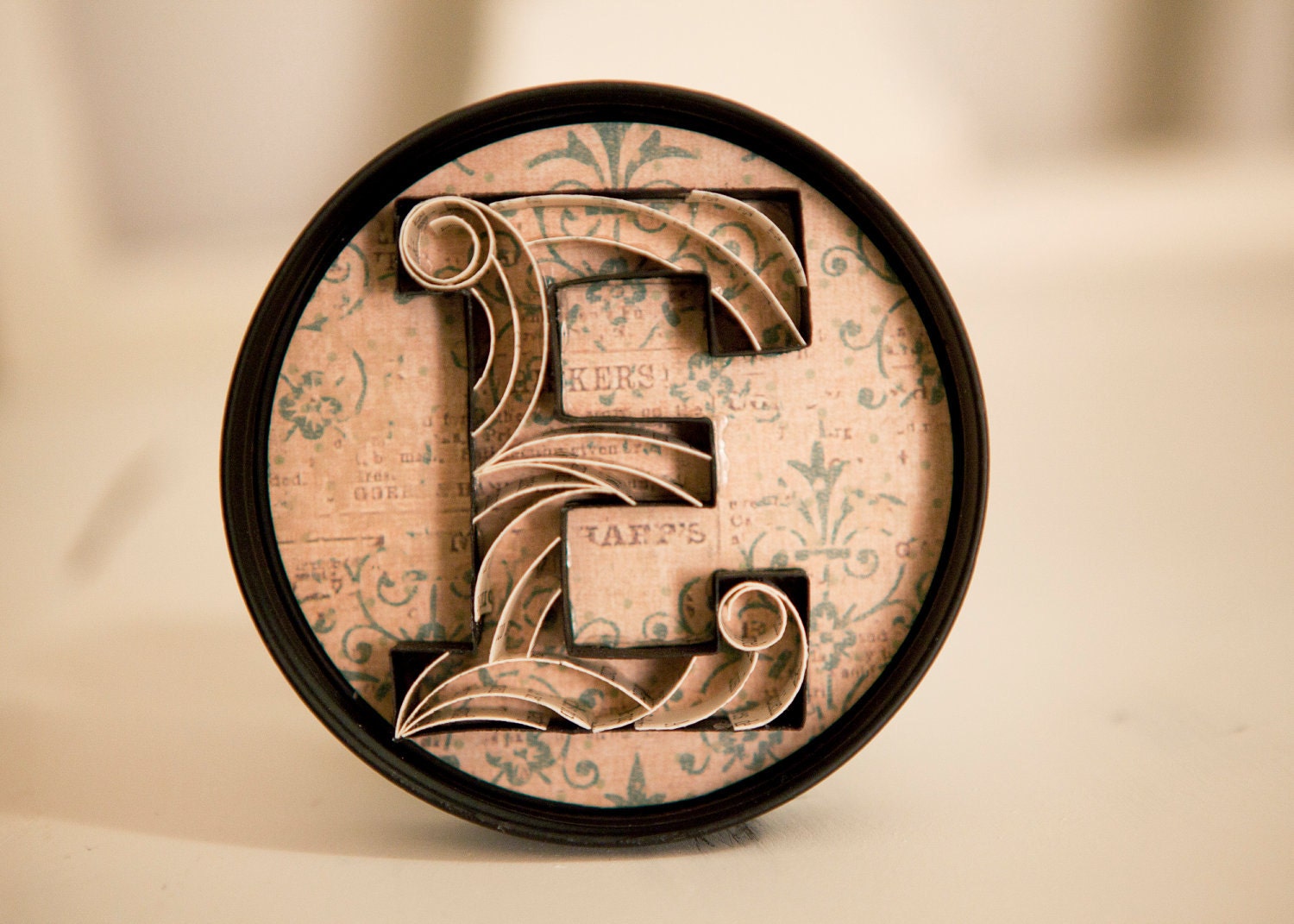Quilled Monogram Letter E, Black Mason Jar Lid