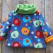 SALE - Baby Cowl Jacket Anorak Reversible Unisex Blue Multi colored Fleece with Bird print - Size 12m