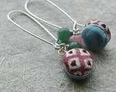 Kimono Droplet Earrings - Plum Shibori and Blue