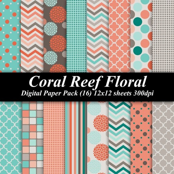 Coral Reef Floral Digital Paper Pack 16 By DelightfulDigitals