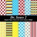 Dr. Seuss 2 Digital Paper Pack graphics invitations Birthday 12 12x12 sheets red blue yellow polka dots stripes