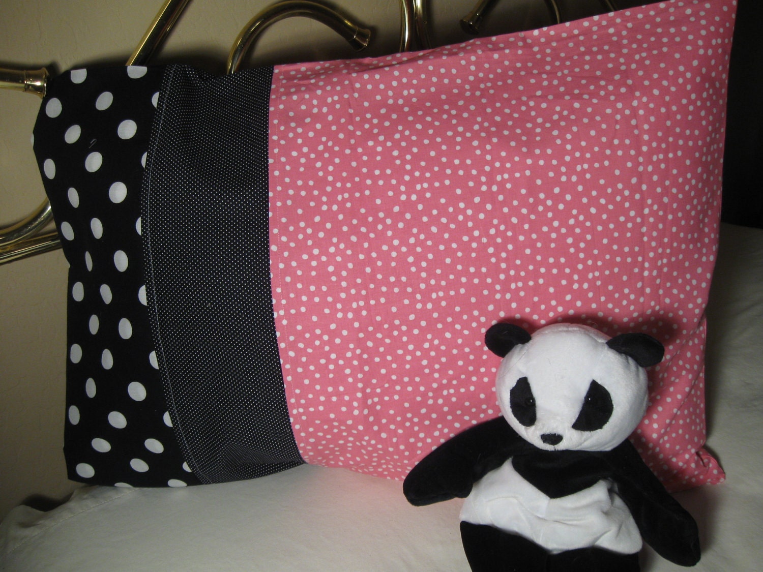Pink White & Black Polka Dotted Pillow Case