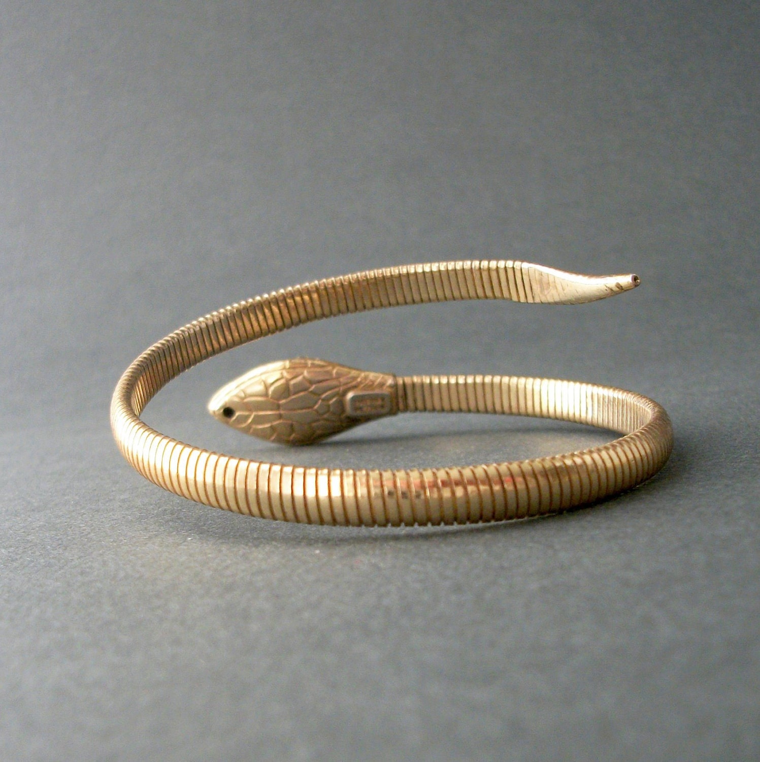 Art Deco Snake Bracelet . Sterling Silver Vermeil . Gold Plate . 1920s .