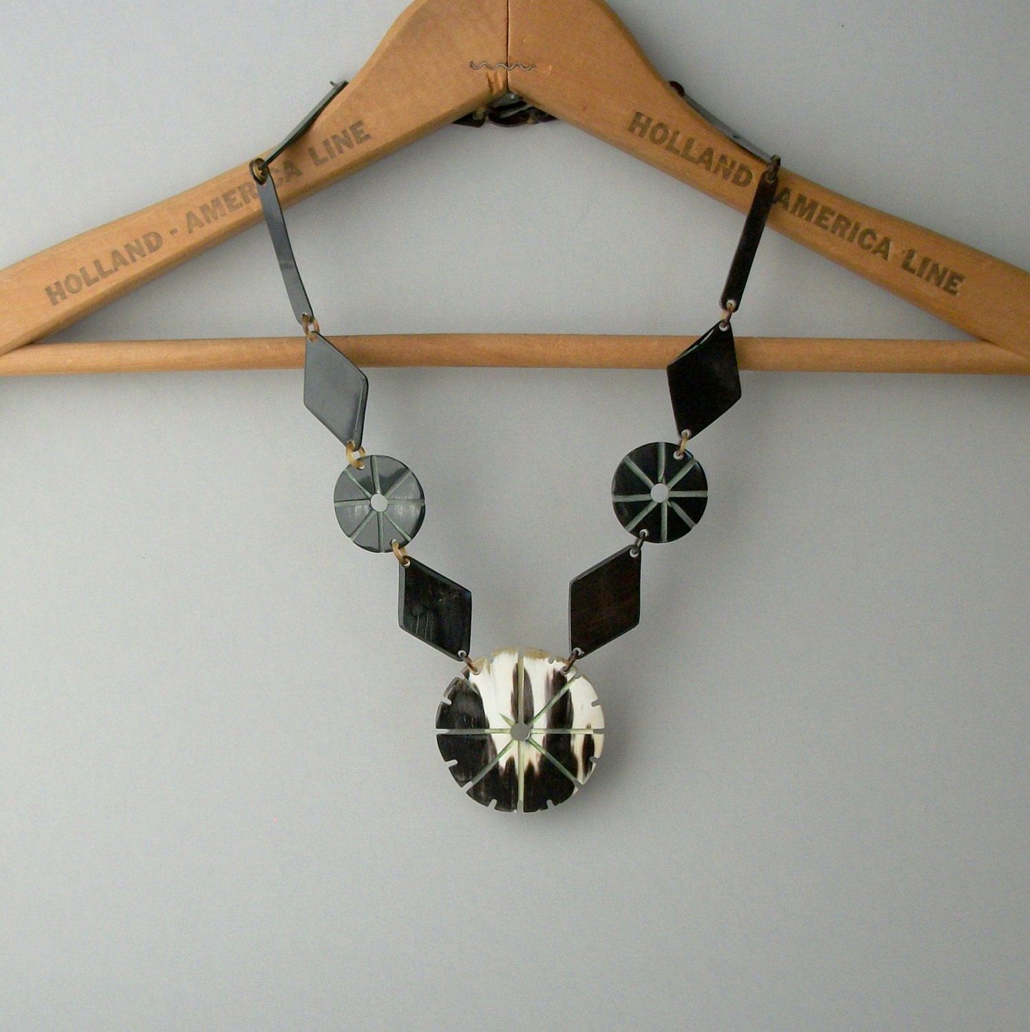Art Deco Necklace . Geometric Horn . Reversible .