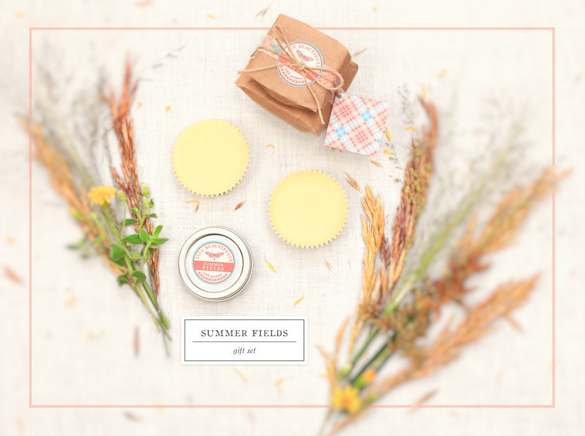 Lotion and Solid Perfume / Cologne - Gift Set, Summer Fields - Sweet Woodlands and Floral - All Natural