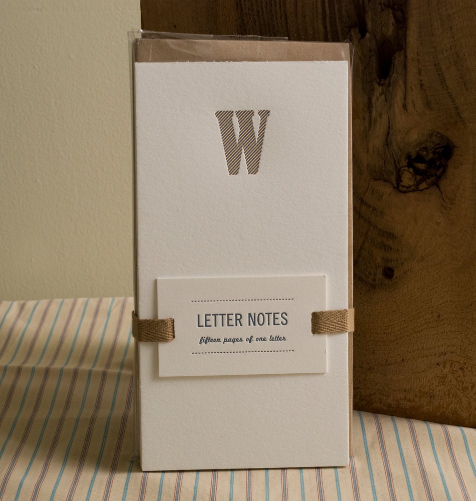 Letter W : Letterpress Notepad / Stationery Set