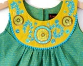 SALE-Boutique YELLOW GOLA dress size 3T girls 7 8- Intricate Indian hand embroidery on the Bib neck