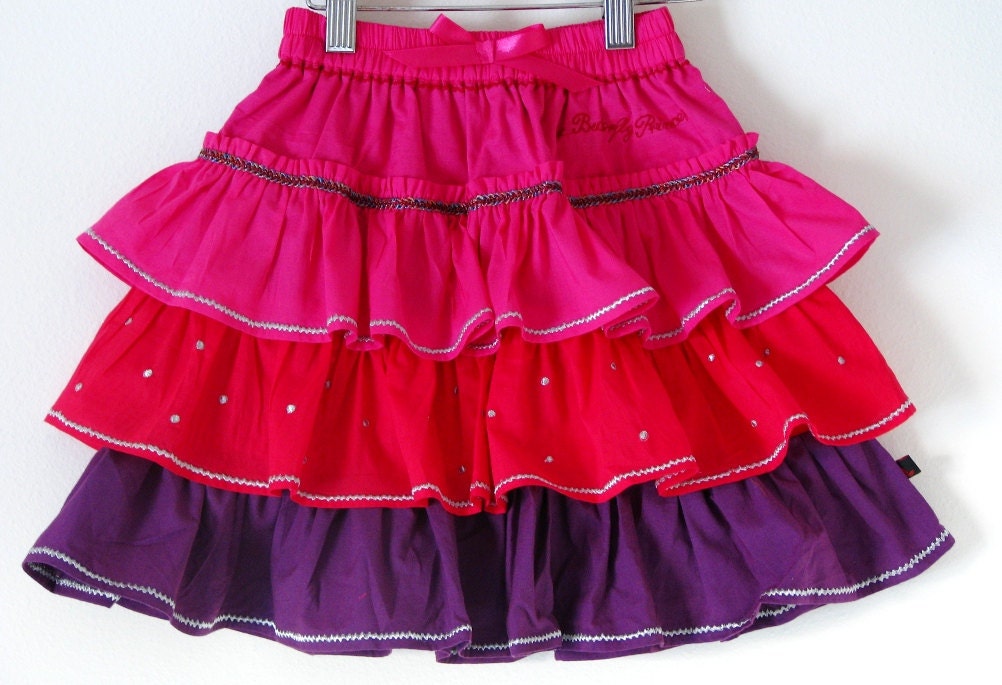 SALE-Boutique cotton tiered ruffled skirt 2T 3T girls 5 7 8-Ready to ship-MAGENTAButterfly princess