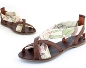 English floral print ladies hand made leather sandal Euro size 40