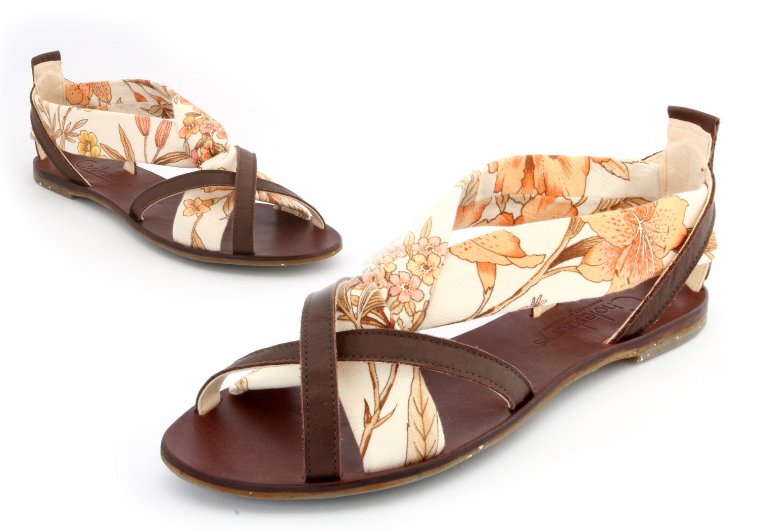English floral print ladies hand made leather sandal Euro size 37