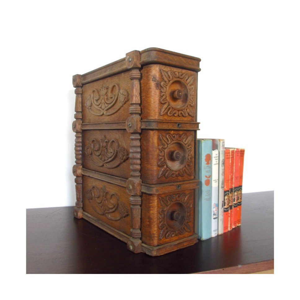 Vintage Sewing Table Drawers, Ornate Organizing Boxes, Wooden, Set of 3