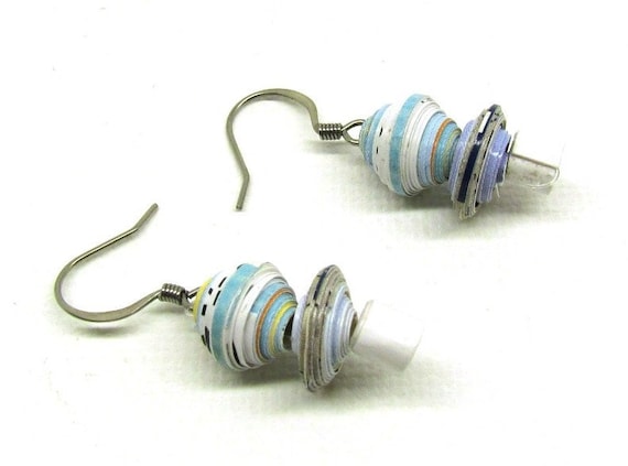 Jewelry, Light Blue Earrings, Nautical, Aqua blue, Light Weight Paper Bead Jewelry, Eco Friendly