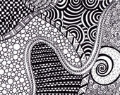 Zentangle Inspired Art, Ink Drawing, Black and White, Printable Art Zendoodle
