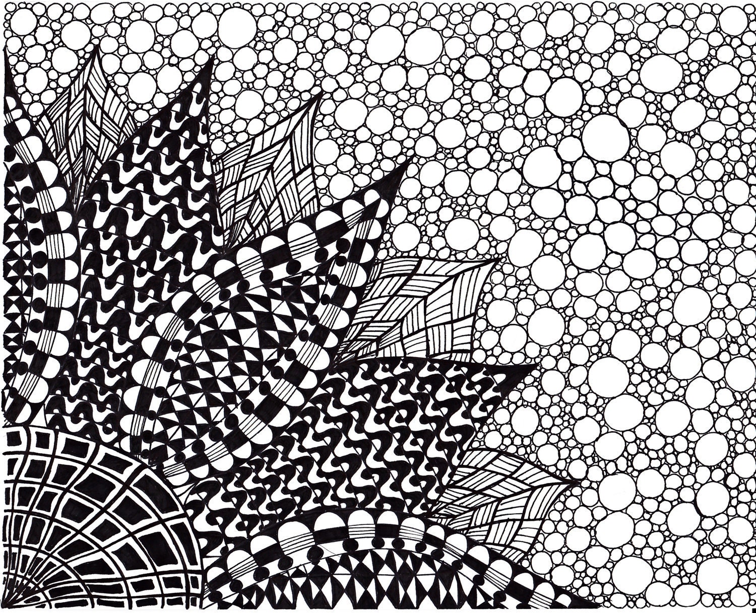 Zentangle Inspired Flower Art print, Ink Drawing Zendoodle Flower, Printable Art, Black and White