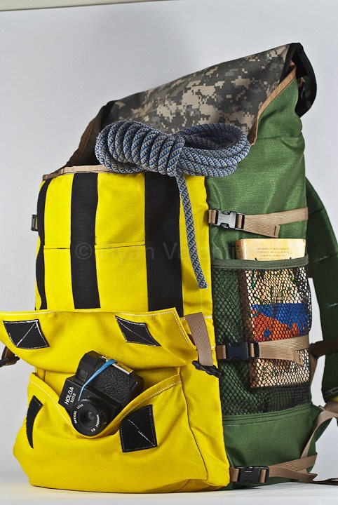 Large Backpack -- olive and lemon. Made to order.