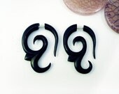 Earrings Fake Gauges Wooden Earrings Earring Spiral Flower Black Wood Tribal Earrings -FG007 DW