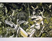 Certamen - 24x16" Hand Colored Woodcut on Paper - Thomas Shahan